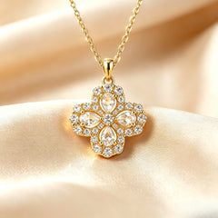 Halo Four Leaf Clover 2-Piece Jewelry Set Gold Tone Alloy 925 Silver Posts｜ FaeAtelier