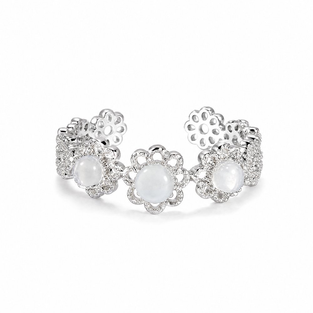 Lace Princess Three Flower Moonstone Ring