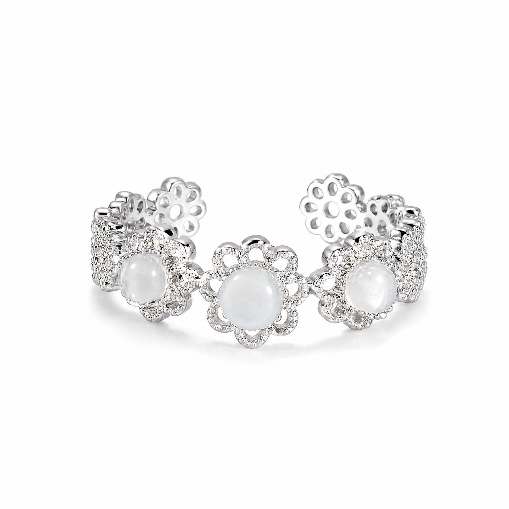 Lace Princess Three Flower Moonstone Ring