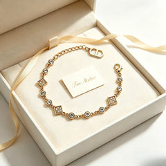 Square Pave Cubic Zirconia Adjustable Chain Bracelet Gold Tone Alloy｜ FaeAtelier