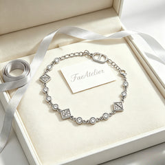 Square Pave Cubic Zirconia Adjustable Chain Bracelet Silver Tone Alloy｜ FaeAtelier