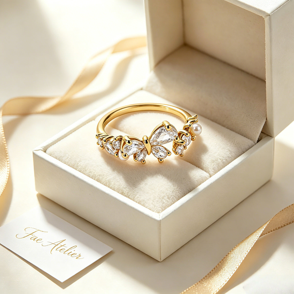 Adjustable Double Butterfly Marquise Open Ring