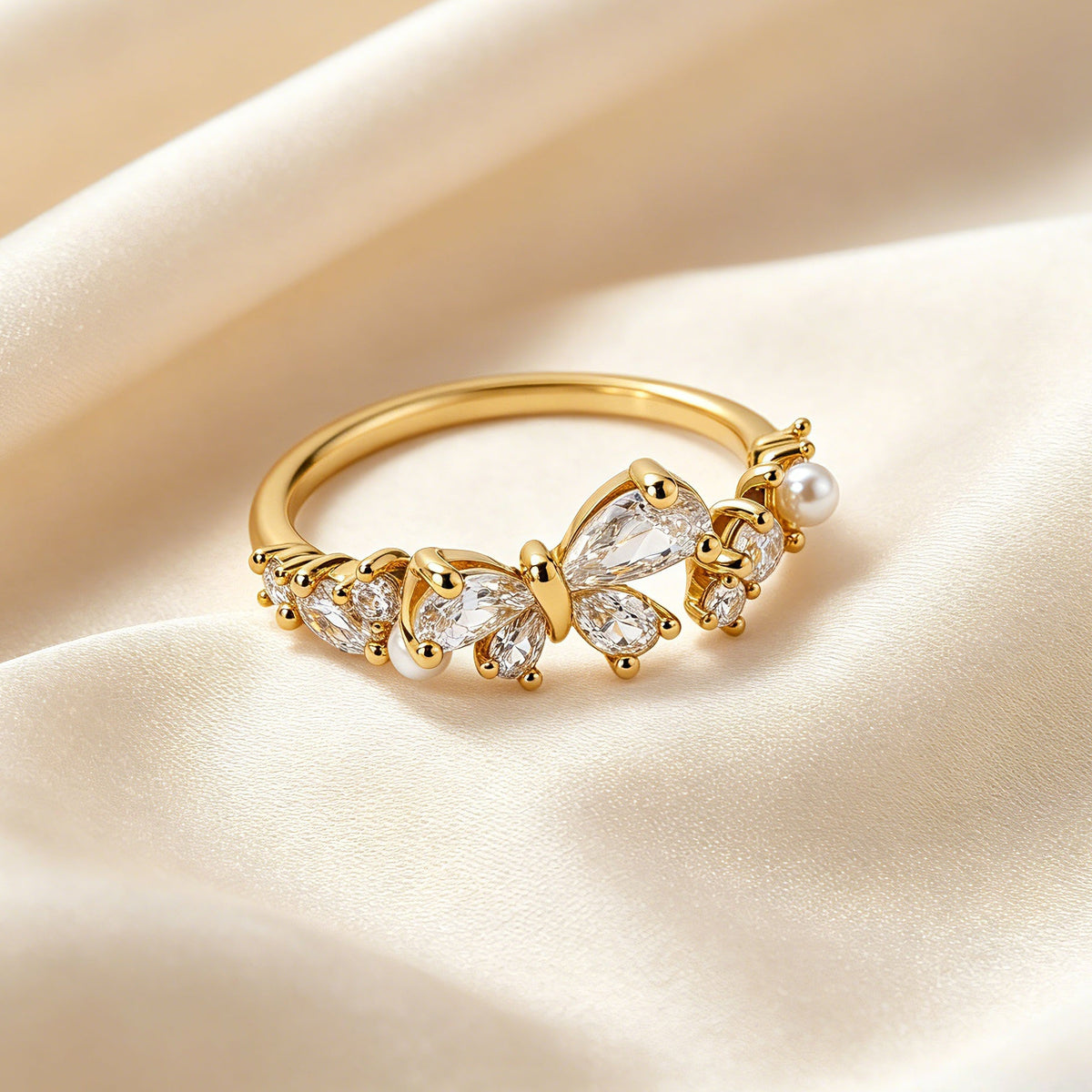 Adjustable Double Butterfly Marquise Open Ring