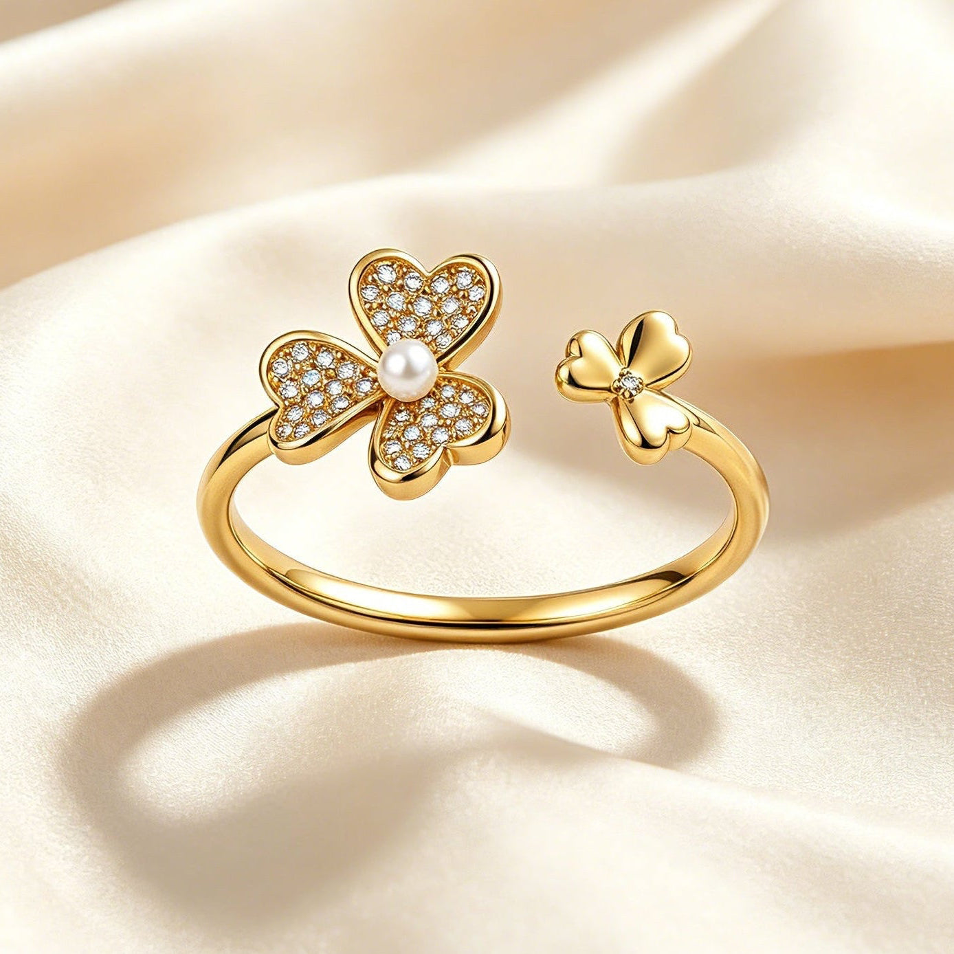 Three-Leaf Heart Clover Adjustable Ring｜FaeAtelier