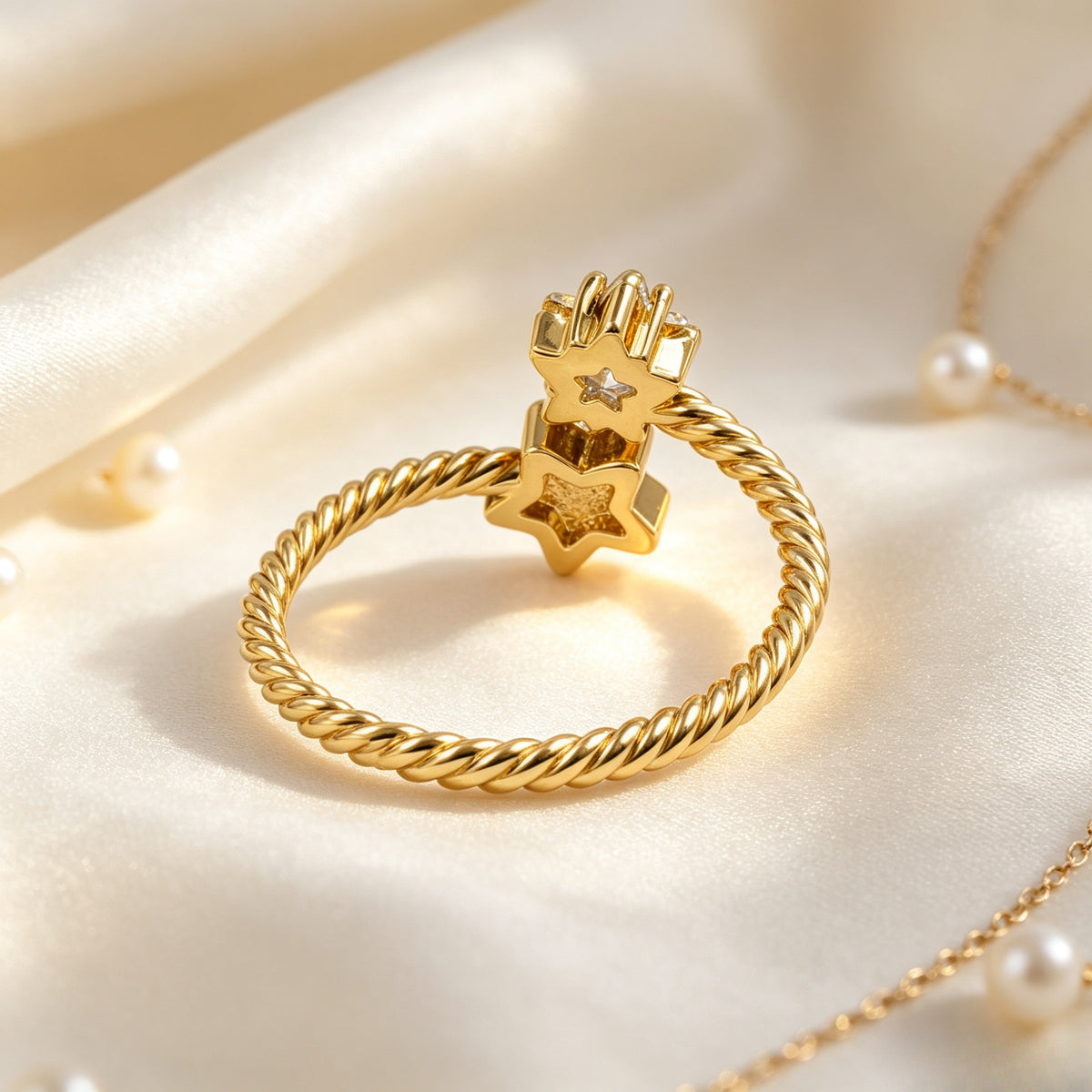 . Adjustable Twisted Rope Dual Star Open Ring