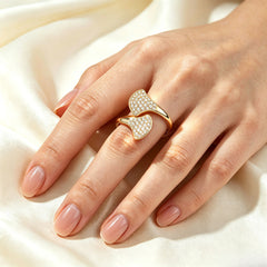 Original Double Ginkgo Leaf Open Adjustable Gold Tone CZ Ring ｜FaeAtelier