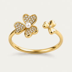 Clover Pearl & Pave CZ Adjustable Open Ring