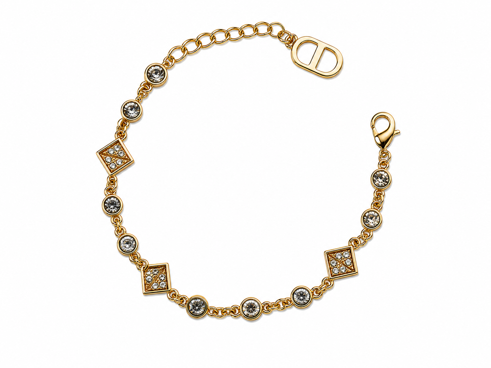 French Daily Spark D Crystal Gold Bracelet
