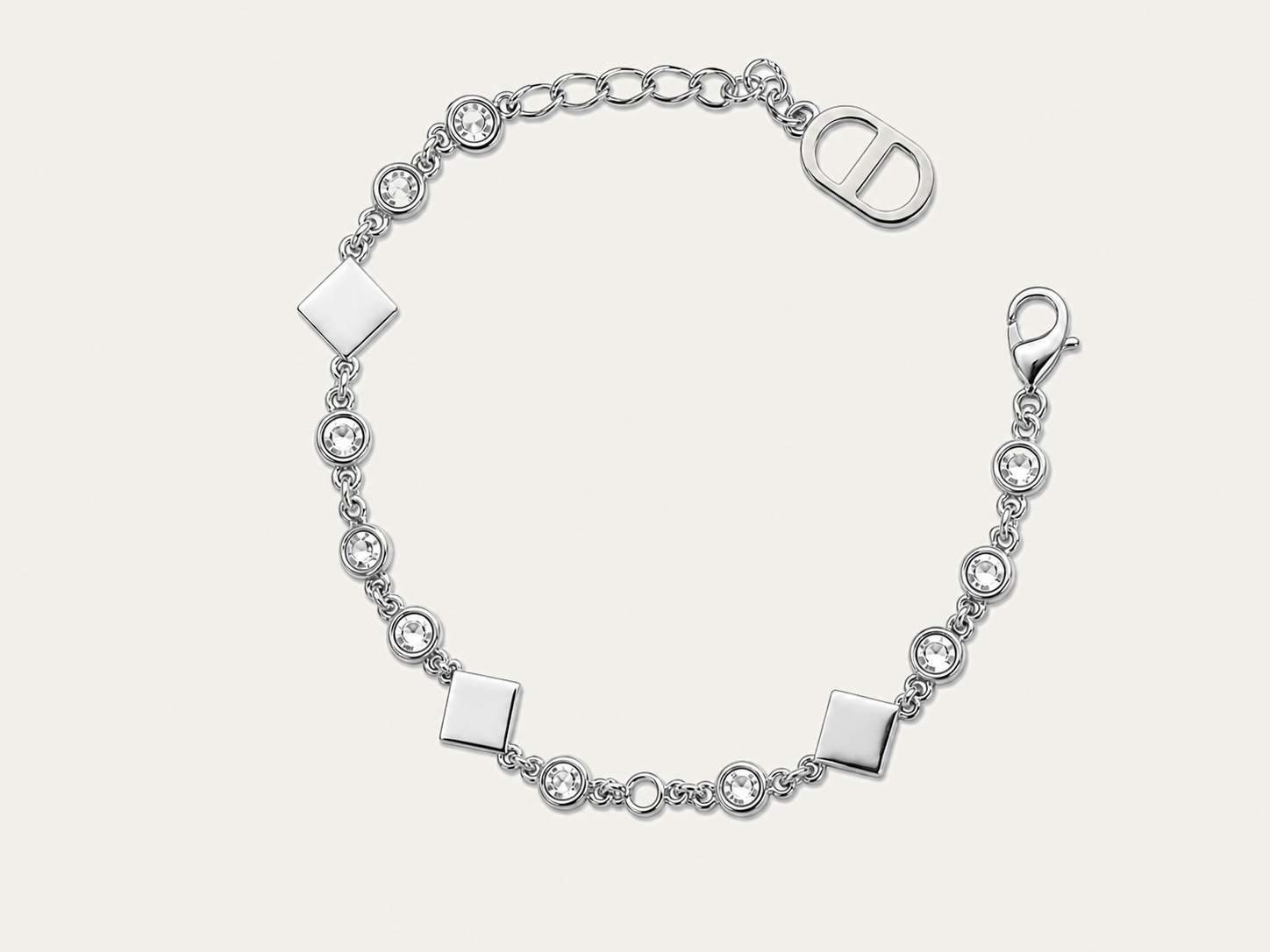 French Daily Spark D Crystal Silver Bracelet