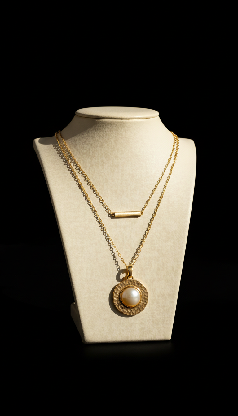 Cream Gold Layered Pendant Necklace
