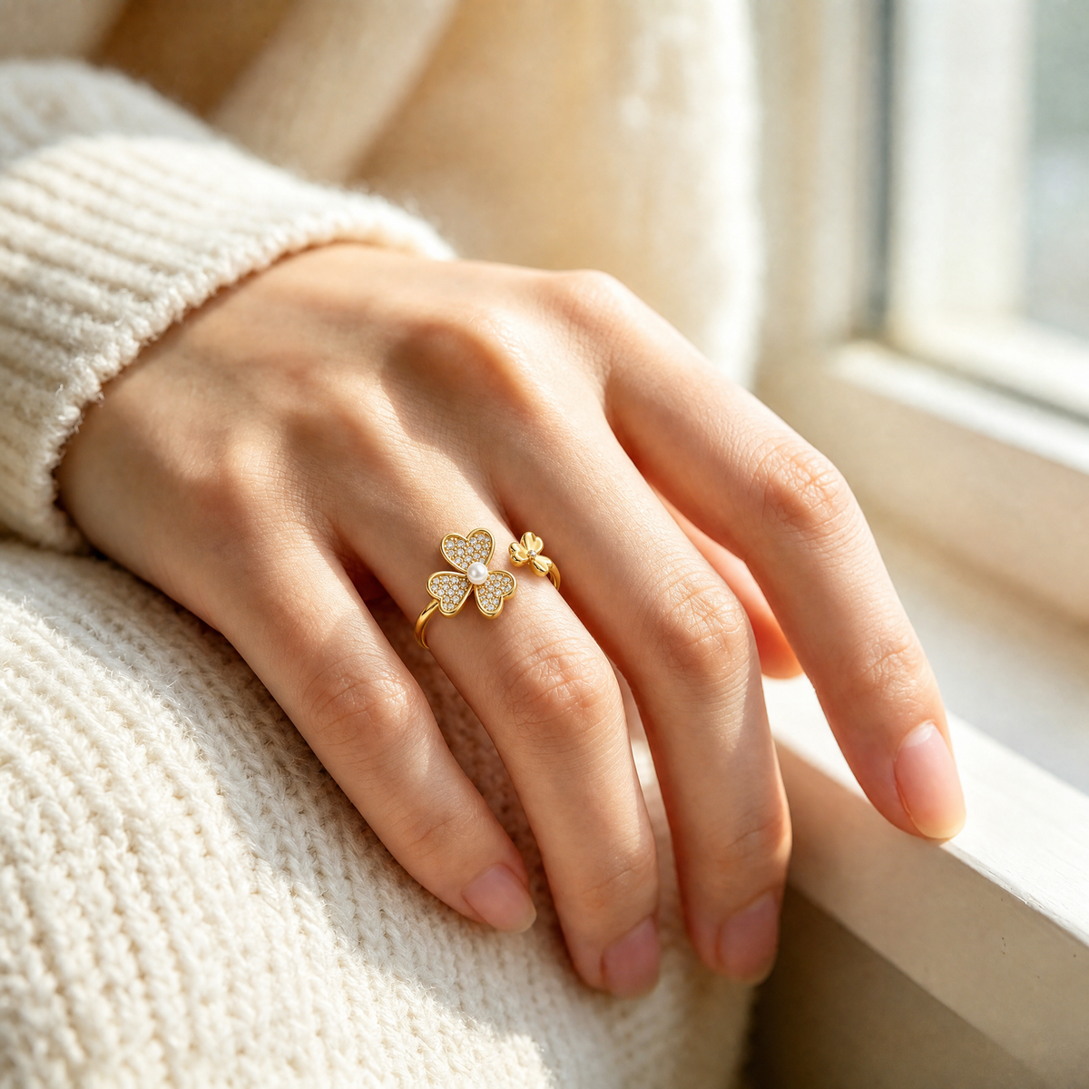 Three-Leaf Heart Clover Adjustable Ring｜FaeAtelier