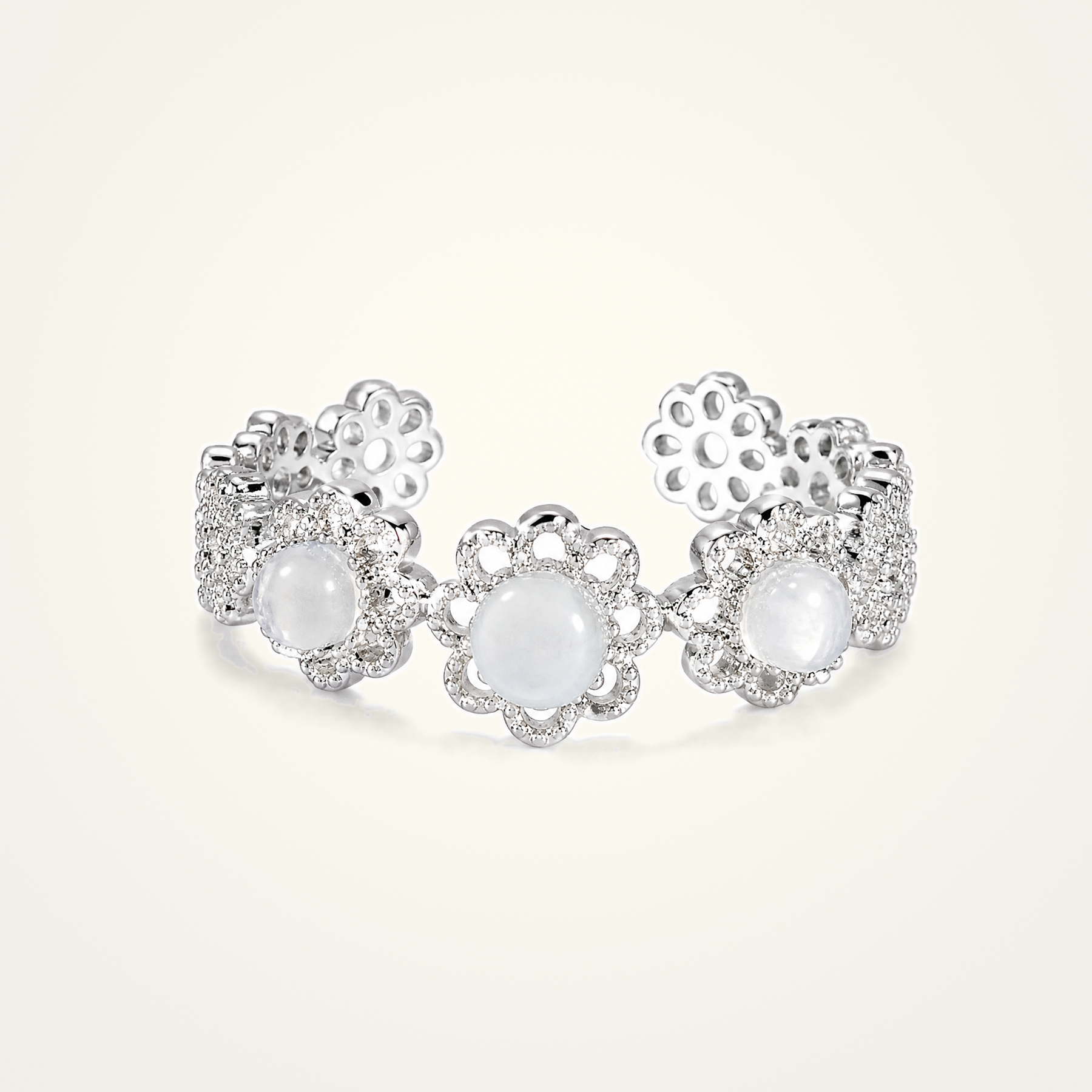 Lace Princess Three Flower Moonstone Ring