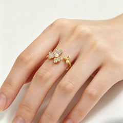 Three-Leaf Heart Clover Adjustable Ring｜FaeAtelier