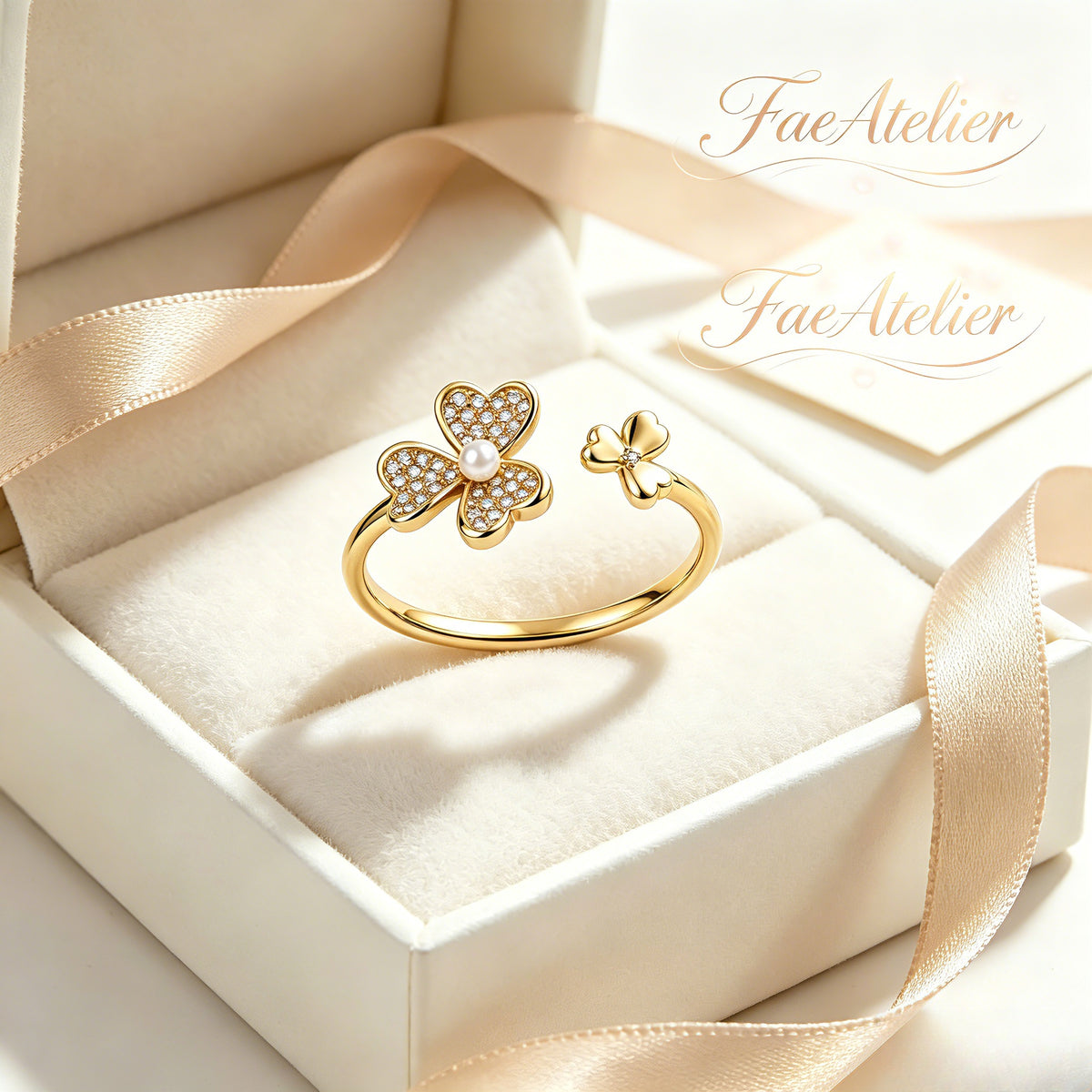 Three-Leaf Heart Clover Adjustable Ring｜FaeAtelier