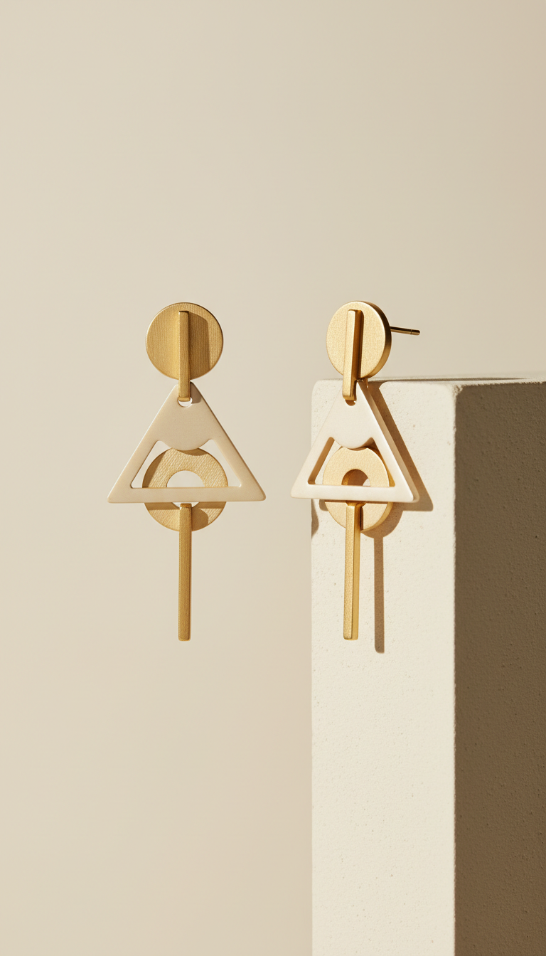 Cream Gold Geometric Earrings