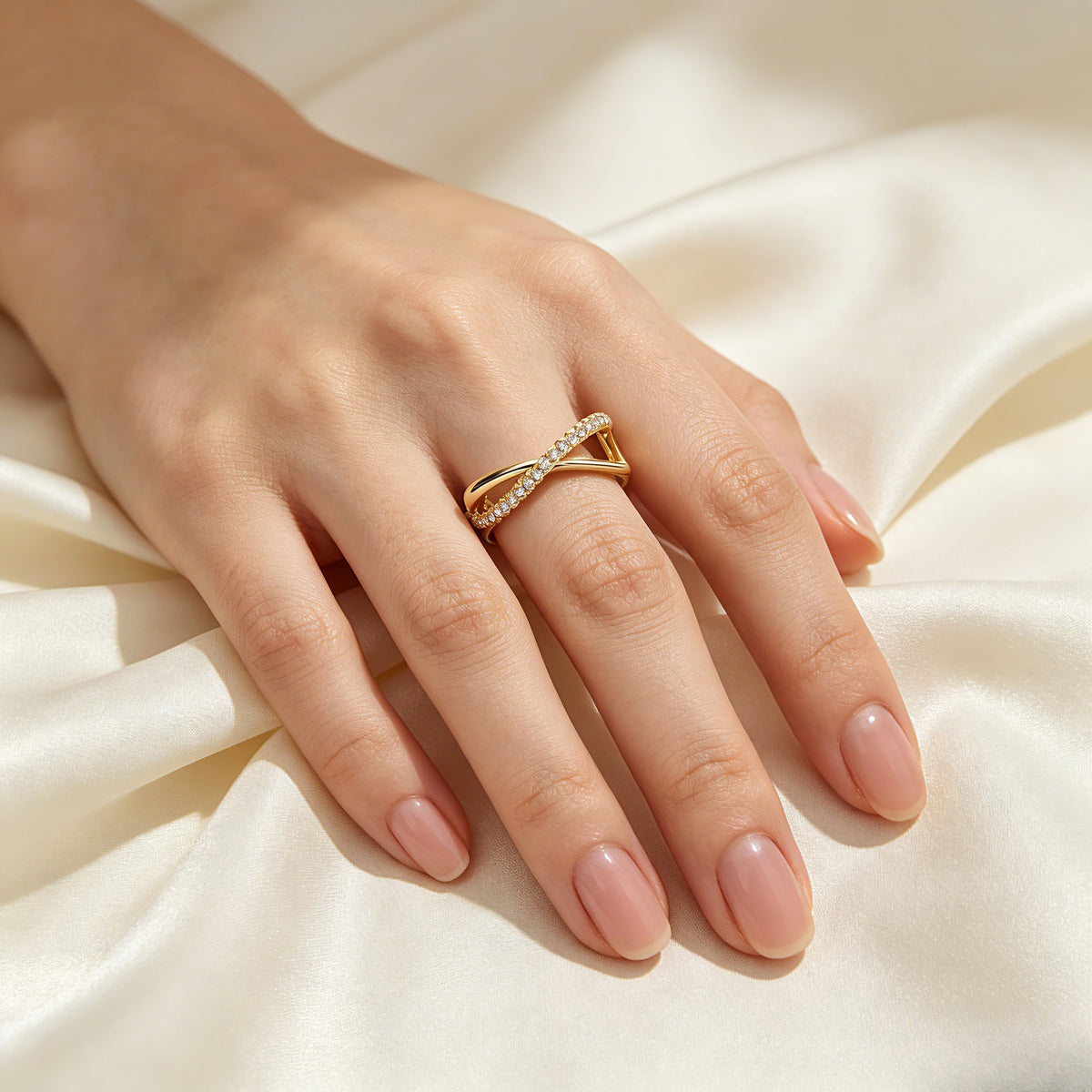 Twisted Square Frame Adjustable Ring | Pave CZ Gold Tone Alloy Ring FaeAtelier